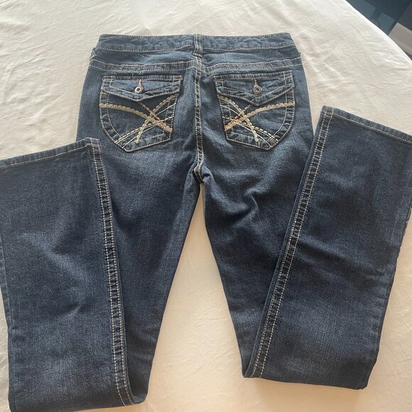 Blue Asphalt Dark Wash Embroidered Y2K Jeans – Size 7 - Picture 4 of 5